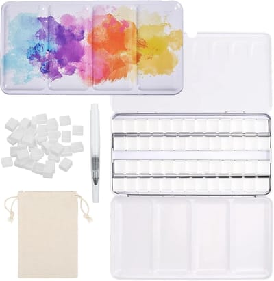 Lege Waterverfdoos met Deksel, Inclusief Waterkwast en Stoffen Tas voor Aquarel, Gouache en DIY Kunstprojecten