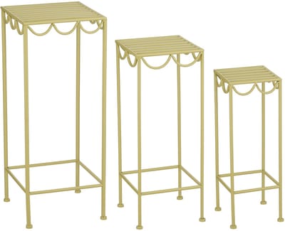 Mica Decorations Rosalie Planttafel voor Buiten - Plantenrek Set van 3 - Plantenstandaard voor Kamerplanten - Inklapbaar - IJzer - Lichtgroen