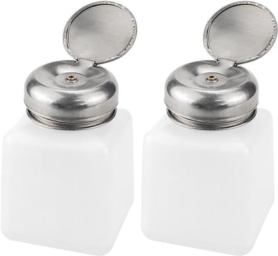 Alcohol Dispenser 100ml - Anti-Static Push Down Pompflessen - Vergrendelbare Vierkante Plastic Flessen, Set van 2 voor Hygiënisch Gebruik