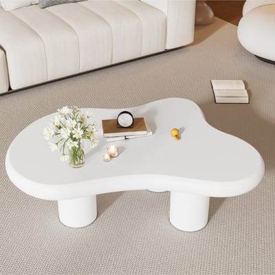 MODENUIT Salontafel - Wolkvormig Design Voor Woonkamer - Gelakte MDF Met Viltglijders - 97x67x32 Cm - Wit