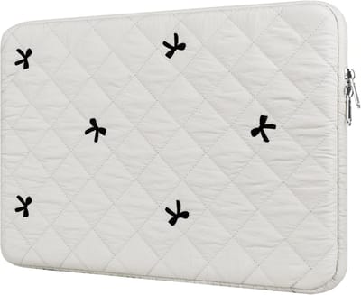 Famanu - 13-14 inch laptophoes met geborduurde details, zachte witte sleeve