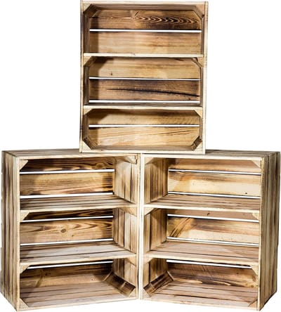 Houten Fruitkisten Set - Opbergkisten - Ruimte Organiseren - Geflamde Look - 50 cm - Natuurlijk Hout