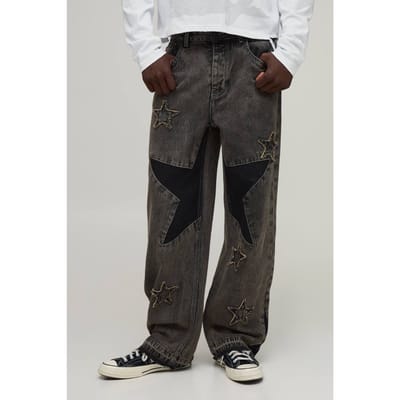 Relaxed Fit Jeans Met Ster Patchwork | Stone | Size 28R