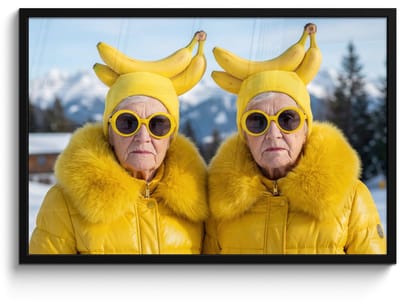 Poster in lijst - Fotolijst 90x60 cm - Posters - Vrouwen - Bananen - Geel - Posterlijst zwart - Decoratie - Wanddecoratie woonkamer - Muurdecoratie slaapkamer