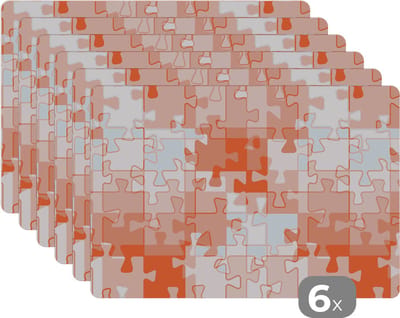 Placemat - Placemats kunststof - Puzzel - Oranje - Patronen - 45x30 cm - 6 stuks - Hittebestendig - Anti-Slip - Onderlegger - Afneembaar