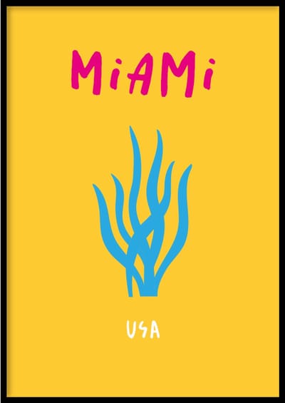Poster Miami - 30x40 cm - Stadsposter - WALLLL - Exclusief lijst - Professioneel fotopapier