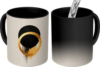 Magische Mok - Foto op Warmte Mokken - Koffiemok - Abstract ontwerp - Zwarte cirkel - Verfvlekken - Magic Mok - Beker - 350 ML - Theemok