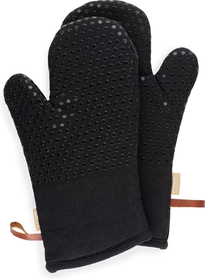 CH&F Silicon Dots Licorice Ovenwanten Zwart | Set van 2 | 18x33 cm | 100% Katoen met Siliconen Dots voor Extra Grip | Ovenhandschoenen