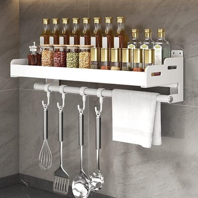 Keukenrek - Wand organizer - Keuken opbergen - Rolhouder en haken - 40CM - Zilver