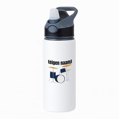 Hacebo® - drumstel met eigen naam waterfles met rietje zwart - Drummen - muziek liefhebbers - drummers - verjaardag - cadeau - kado - water fles - 650ML