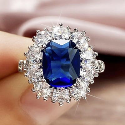 Huitan Trendy Klauwzetting Wit/Roze/Blauw Zirkonia Damesringen voor Bruiloft Feest Verjaardagscadeau Verloving Accessoires 12 blue