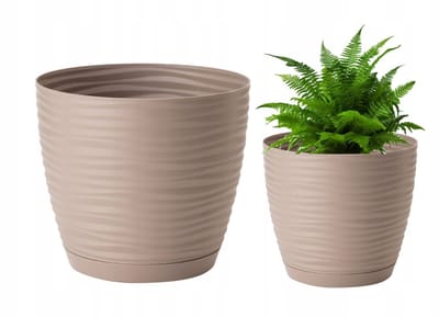 Form-Plastic Serie - Beige Bloempot met Schotel - Rond - 10,7 cm