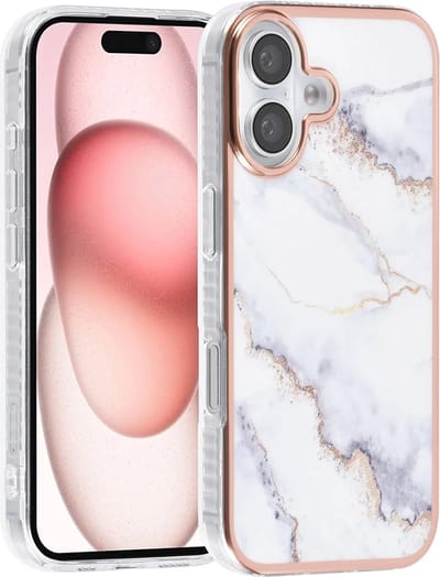 TPU Back Cover hoesje - Marble Wit Print - Geschikt voor: iPhone 16