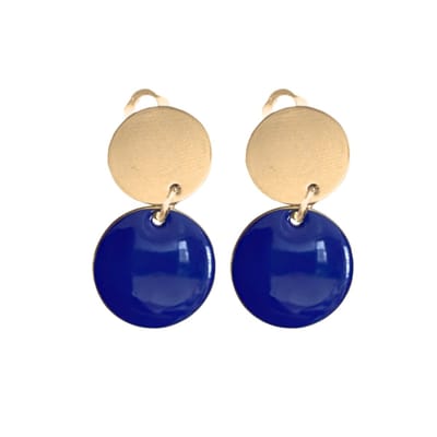 Clip oorbellen -emaille -blauw -goudkleurig- lang- geen gaatje-Charme Bijoux