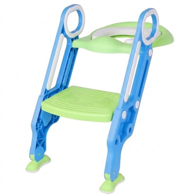 WC Trapje - WC Verkleiner - 2 in 1 - Toilettrapje - Toilettrainer met Trapje - Opstapje - Antislip - Opvouwbaar - Blauw / Groen IXEN