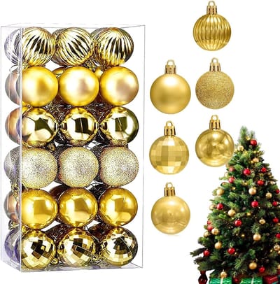 Gouden Kerstballen Versieringen - 36 Stuks Plastic Decoratie voor de Kerstboom - Kleine 4 cm Ornamenten voor Feestdagen