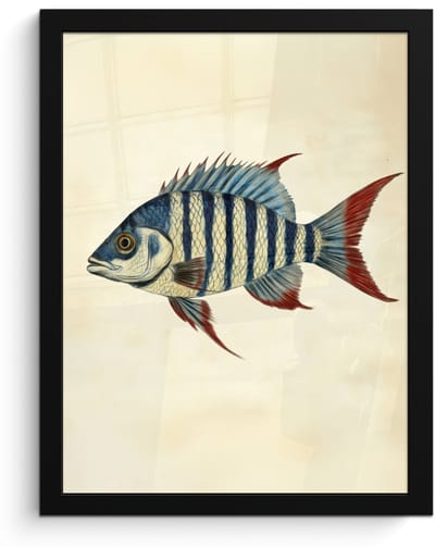 Poster in lijst - Fotolijst 30x40 cm - Posters - Gestreept - Donkerblauw - Rugvin - Vis - Posterlijst zwart - Decoratie - Wanddecoratie woonkamer - Muurdecoratie slaapkamer