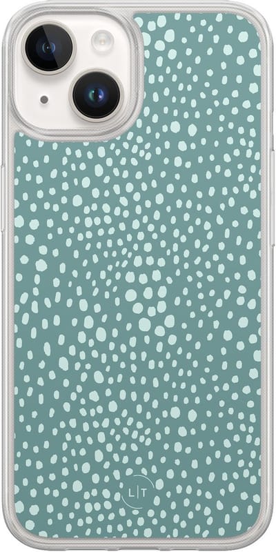 Hoesje geschikt voor iPhone 14 - Blue dots - 2in1 backcover - Gestipt - Blauw - Leuke Telefoonhoesjes