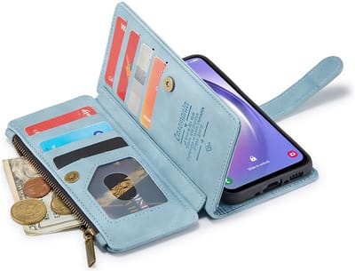 CaseMania Bookcase hoesje geschikt voor Samsung Galaxy S25 - Effen Aqua - Kunstleer - Portemonnee met 10 Vakjes voor Pasjes en Ritsvak