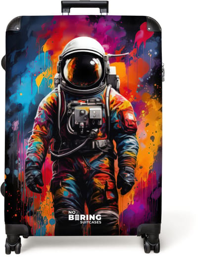 NoBoringSuitcases.com® - Koffer groot - Reiskoffer lichtgewicht - Astronaut omringd door graffiti - Rolkoffer met 4 wielen - Grote trolley XL - 98 liter bagage