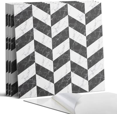 Coloray Wandpanelen Zelfklevend - Marmeren visgraatpatroon Zelfklevende Wandpanelen - 50 cm x 50 cm - Zwart-wit Wandpaneel PVC - 4 stuks - Texturen Wandpanelen Zelfklevend - Wandbord Keuken - Wandpaneel Badkamer
