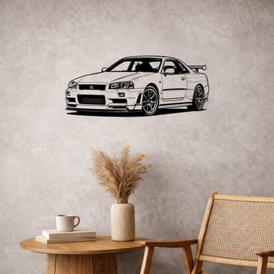 BR2Laser Nissan Skyline R34 – Wanddecoratie – Lasergesneden Hout – Autokunst – 35 cm Breed