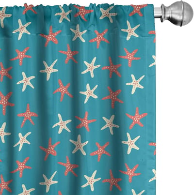 ABAKUHAUS Nautische Gordijnen – 2x75x225 cm, koraal/teal, microvezel