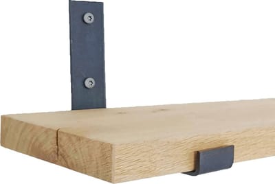 GoudmetHout® Wandplank Industrieel - 40 x 20 cm Muurplank - Eiken Hout - Decoratie Wandrek & Boekenrek - Hangplank Keuken - Wall Shelf + 2 Mat Blanke Plankdragers van Staal