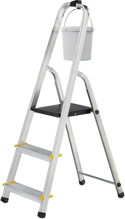 Inklapbare huishoudtrap 3 treden met leuning - 150 kg - HBD 116 x 405 x 61 cm - keukentrap zilver/zwart