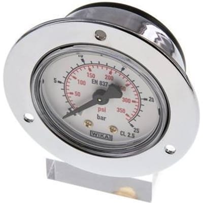 0..25 Bar Paneelmontage Manometer Staal/Messing 50 mm Klasse 2.5 (Voorflens) - MW02550SH-FP