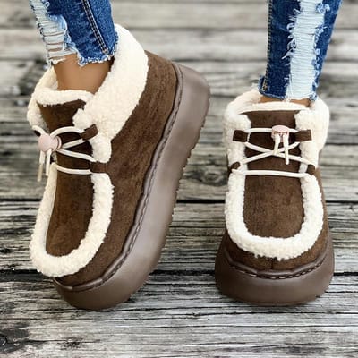Dames dikke pluche platform laarzen herfst winter warme comfortabele sneeuwlaarzen veter casual katoenen schoenen 40-41
