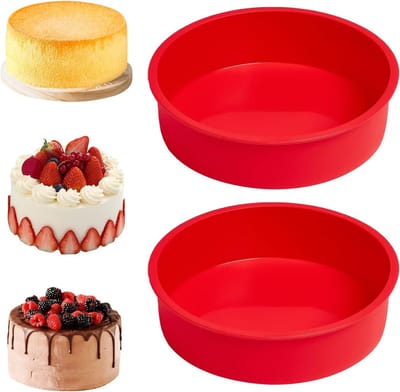 Siliconen Bakvormen 20 cm - Set van 2 voor Airfryer en Oven, Perfect voor Taarten en Brood, Rood