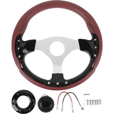 Volant de Course Universel 13 pouces Résistant aux Chocs en Cuir PU Style Sport pour Véhicule avec Moyeu à 6 Trous Black black