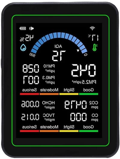 Luchtkwaliteitsmeter - Luchtkwaliteit Sensor - Binnenlucht Meten - 10-in-1 Detector - 2.8 Inch HD Scherm - Zwart