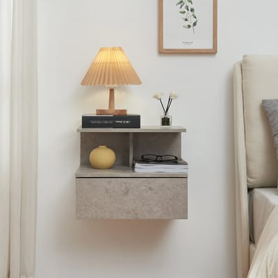 Zwevend nachtkastje Amberg 40x35x31 cm betonkleurig licht [en.casa]