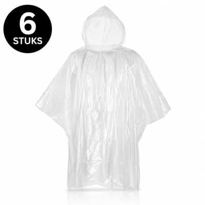 Dravaro Wegwerp Regenponcho 6 Stuks Transparant – Noodponcho Volwassenen – Waterdichte Regenponcho met Capuchon – One Size – Festival, Wandelen & Outdoor