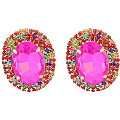 Boucles d'oreilles ovales en cristal coloré, faites à la main, de haute qualité, rondes et en strass, accessoires de bijoux pour femmes rose