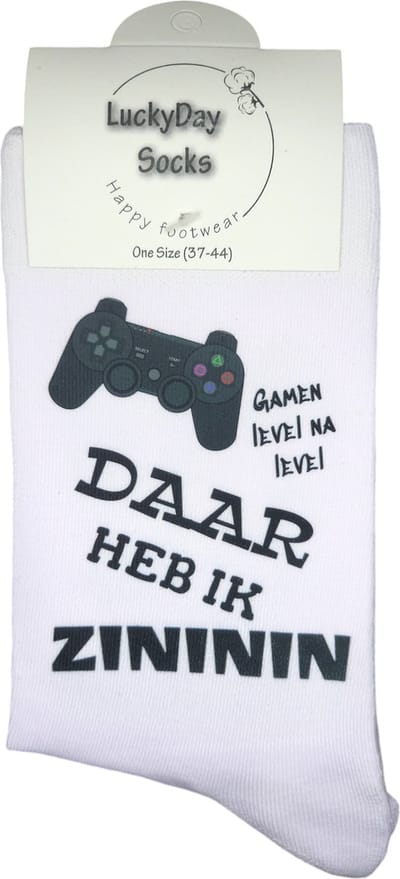 Zininin - Game Sokken - Gaming - Computer spel - Verjaardags cadeau vrouw en man - vrolijke sokken - Valentijns cadeau - Witte sokken met tekst - grappige sokken - leuke dames en heren sokken - Sokken waar je vrolijk van wordt - Maat 37-44