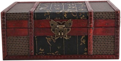 Retro Houten Sieradenbox met Slot, Antieke Schatkist in Chinese Stijl, 23 x 16 x 10 cm, Perfect voor Sieraden en Kleine Spullen