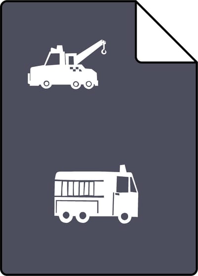 Proefstaal ESTAhome behang auto's, brandweerauto's, helikopters en kranen donkerblauw - 26.5 x 21 cm - 138916-S