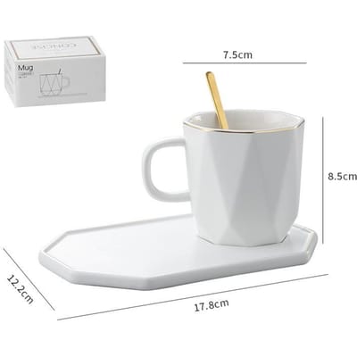 Creatieve Gouden Schuinlopende Koffiekop Schotel Set Zwart-Witte Combinatie Mok Eenvoudige Zakelijke Keramische Kop High-End Waterkop 215ml white