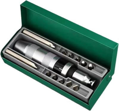 Ratelschroevendraaier Set - Precisie Reparatie Tool - Huishoudelijk Onderhoud - Antislip Ergonomisch Handvat - 12 Bits - Grijs