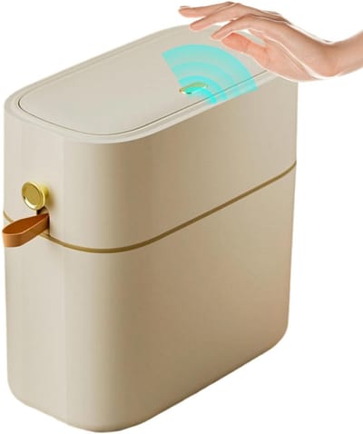 Automatische Afvalbak - Prullenbak met Deksel - Ruimte Besparen - Contactloos Openen - 8 Liter - Beige Geel