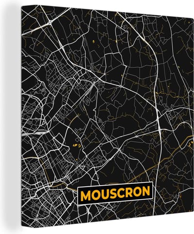 Canvas Schilderij Plattegrond - Stadskaart - Goud - Mouscron - Kaart - 20x20 cm - Wanddecoratie