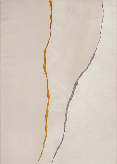 Karpet24 Creation Vloerkleed - Strakke Abstracte Stijl met Goud-Grijs Contrast op Crème-80 x 150 cm