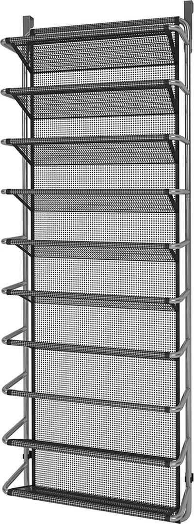 Schoenenrek Hangend - 10 Laags - Zwart / Zilver - Hangende Schoenenkast voor aan Deur - Opbergsysteem voor Schoenen