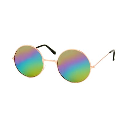 Ronde Hippie Zonnebril Unisex Goud - Regenboog Spiegelglazen - Ronde bril