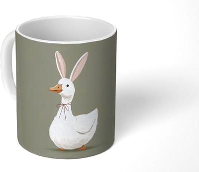 Mok - Koffiemok - Eend - Konijnoren - Grijs - Mokken - 350 ML - Beker - Koffiemokken - Theemok
