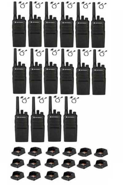 Set van 16 Motorola XT420 UHF IP55 PMR446 Portofoon met laders en D-shape oortje
