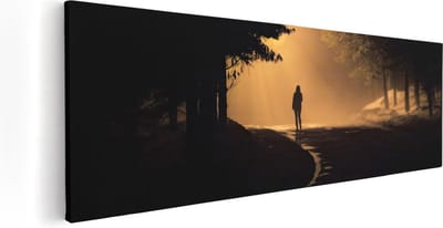 Artaza Canvas Schilderij Silhouet Vrouw - 60x20 cm - Wanddecoratie Bos - Muurdecoratie Bomen - Kamer Accessoires Woonkamer